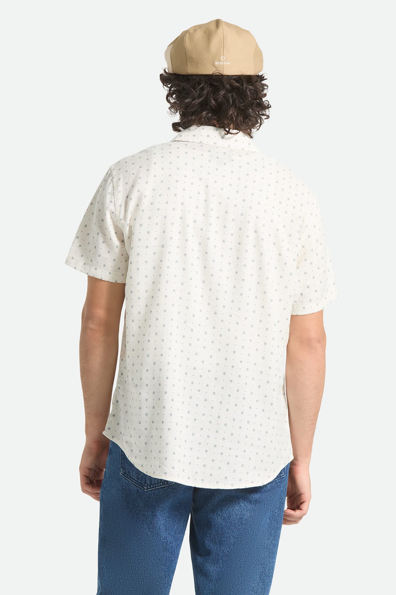 Men's Charter Slub Short Sleeve Shirt in the color Off White Micro Geo - Men's Back View