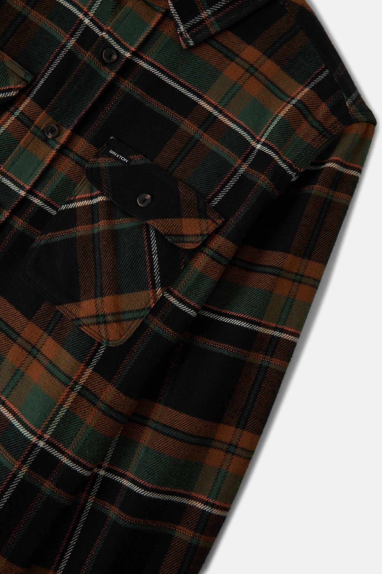 Men's Bowery Flannel in the color Black/Pine Needle - Additional Laydown image
