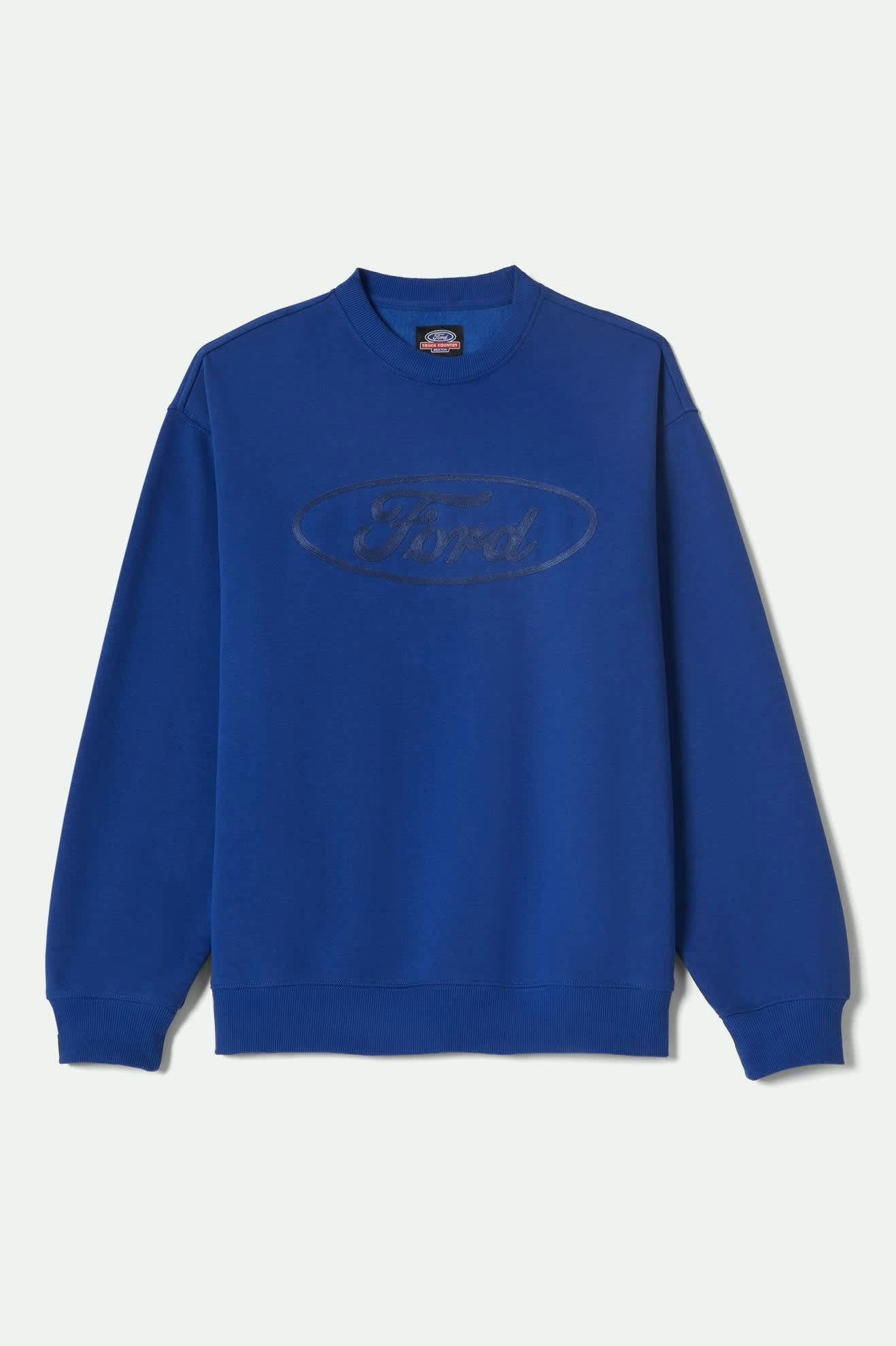 Men's Ford Number One Relaxed Fleece Crew in the color Ford Blue - Front Product View
