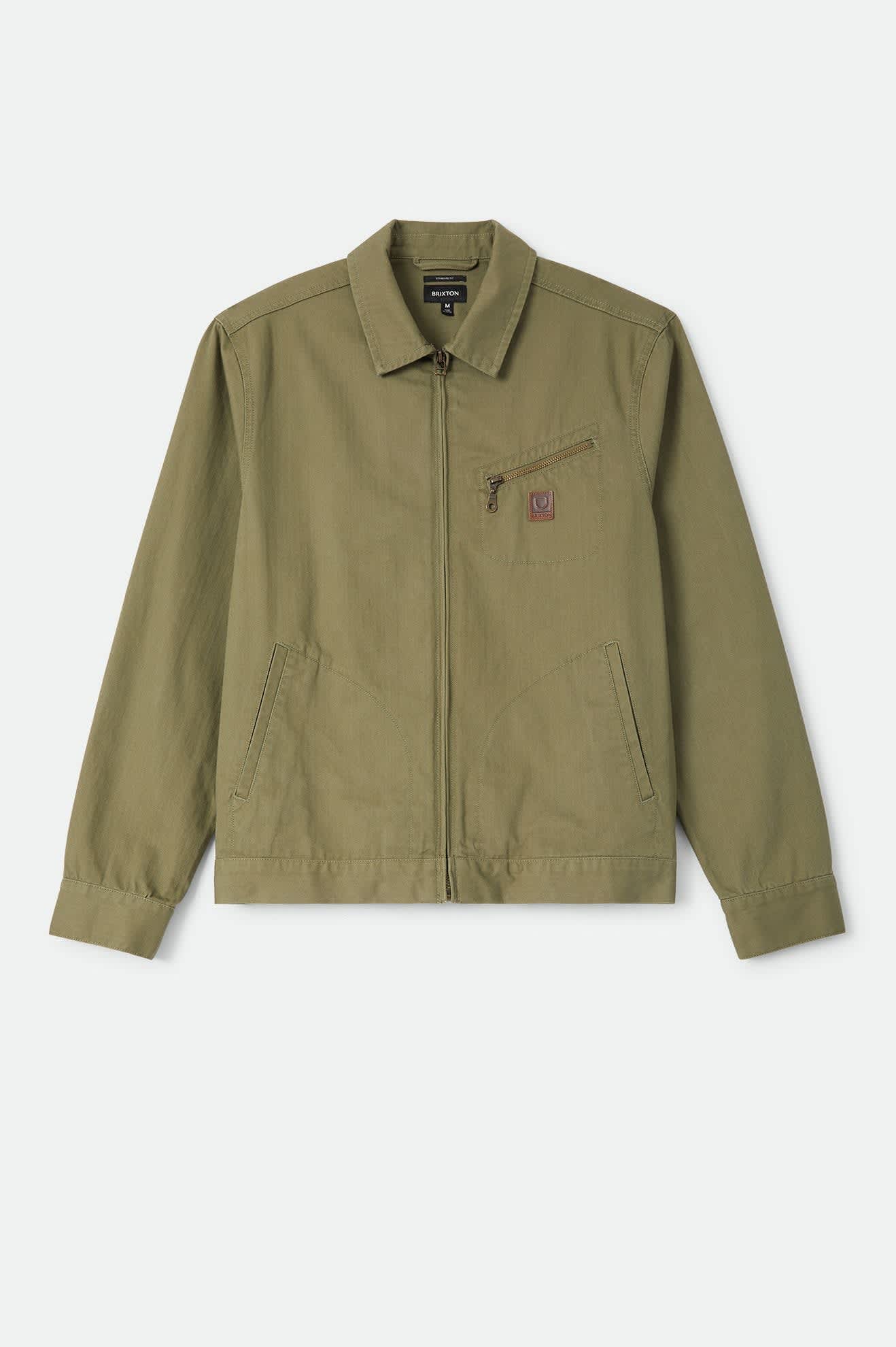 Men's Mechanic Garage Zip Jacket in the color Olive Surplus Herringbone - Front Product View