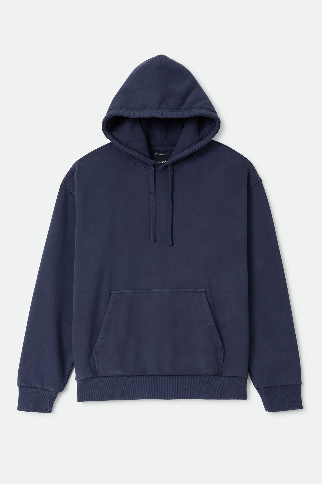 Men's Brixton Baseline Hood Fleece in the color Washed Navy Vintage Wash - Front Product View