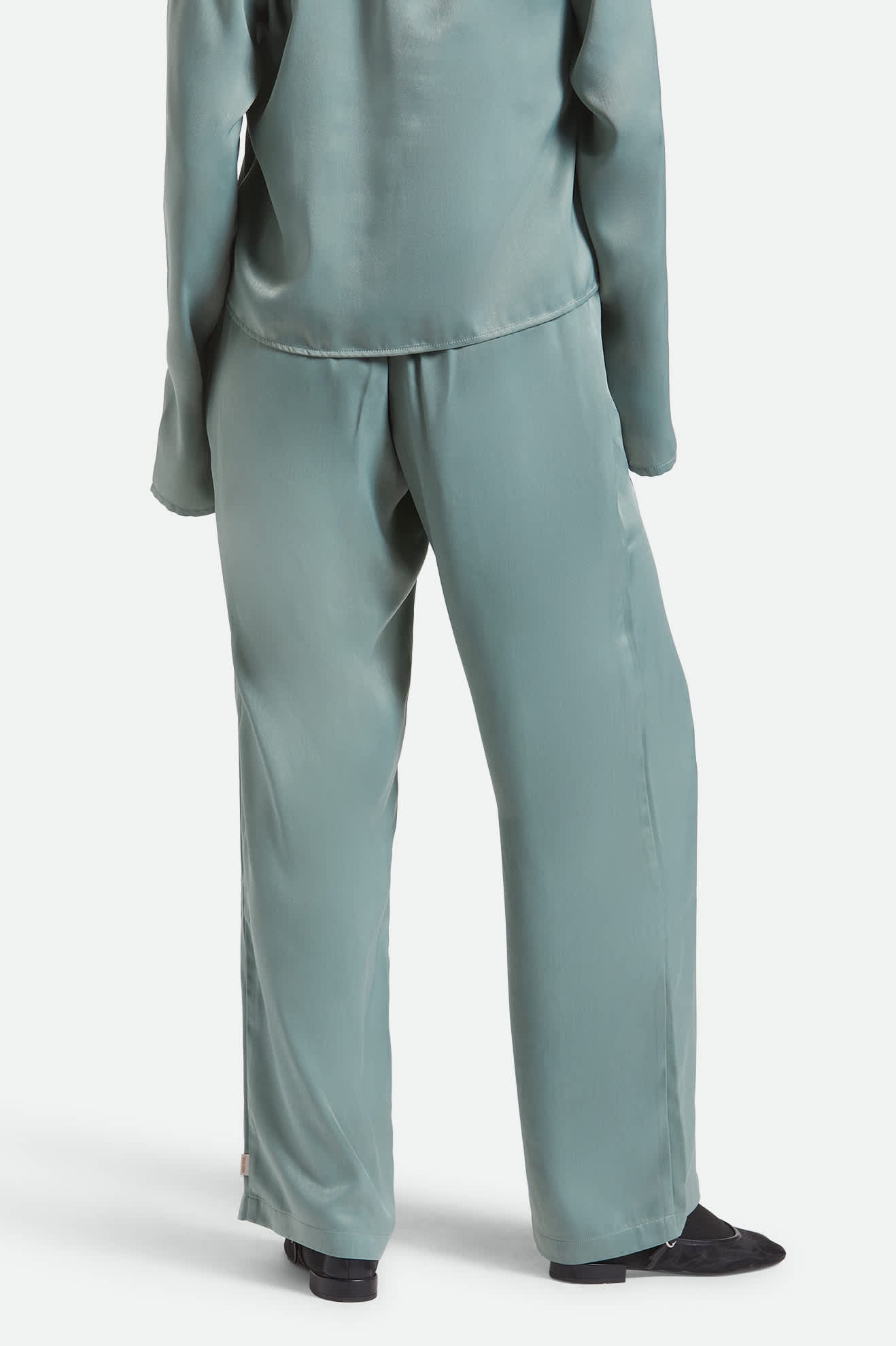 Women's Soho Silky Pant in the color Blue Green Shine - Women's Side View