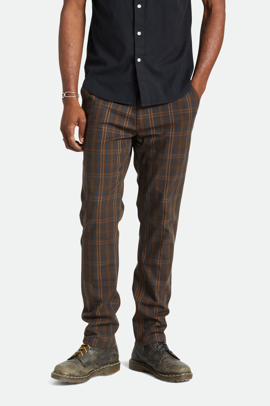 Men s Choice Chino Regular Pant In The Color Brown Blue Plaid Brixton