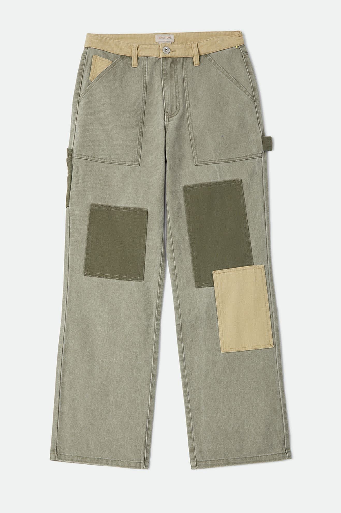 Women's Essex Patchwork Painter Pant in the color Vintage Olive Patchwork - Front Product View