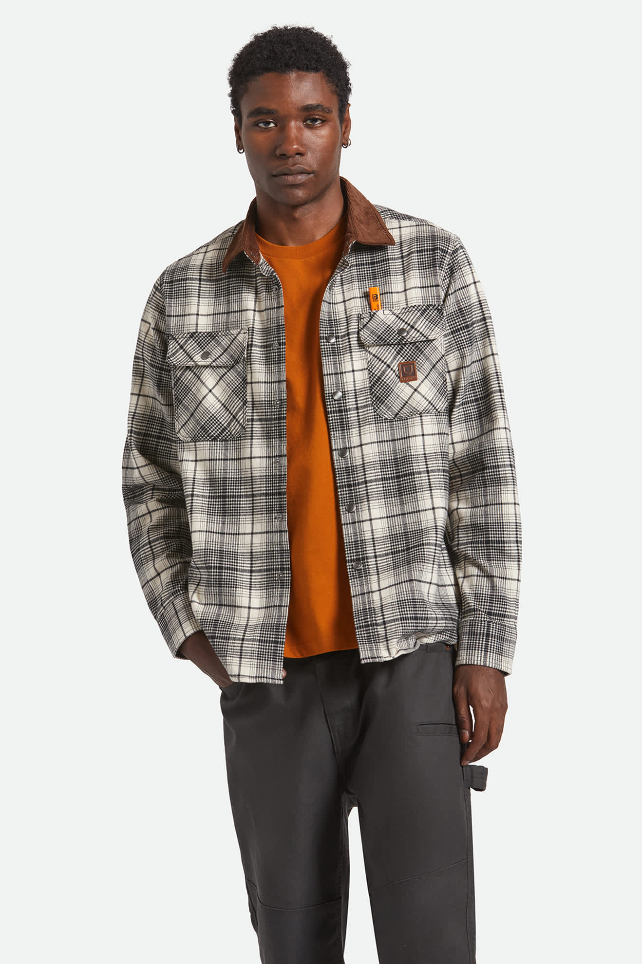 Men's Builders Bowery Performance Flannel in the color Off White/Black - Men's Front View