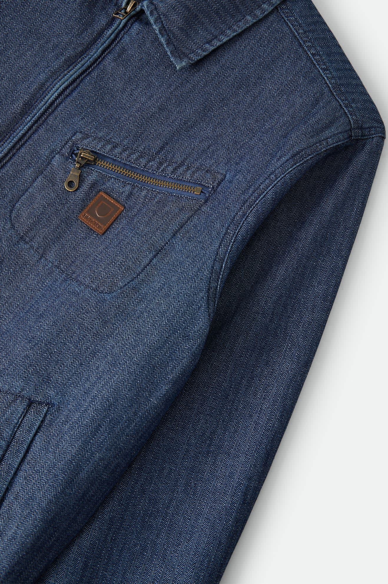 Men's Mechanic Garage Zip Jacket in the color Indigo Herringbone - Additional Laydown image