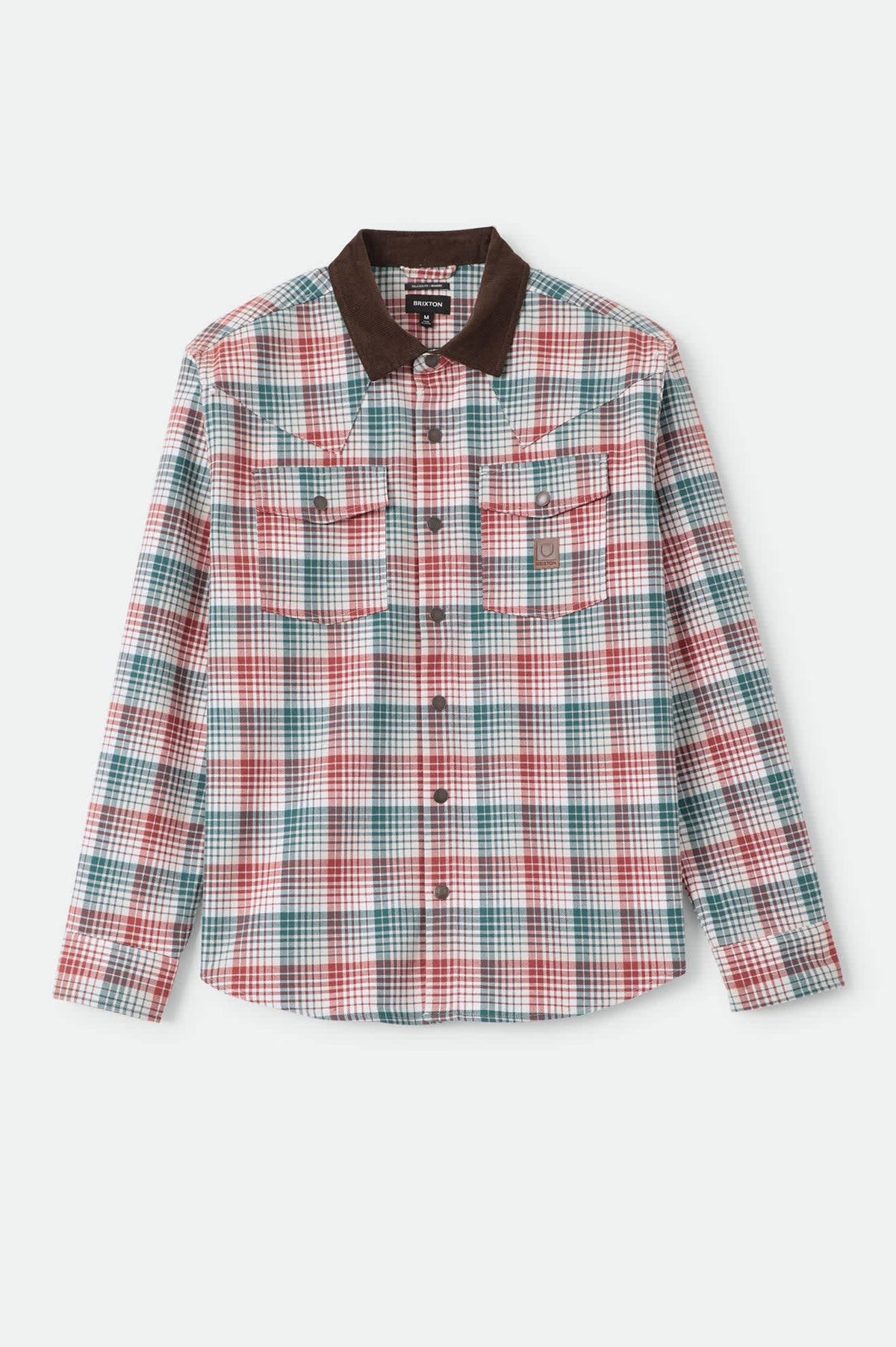 Men's Bowery Builders Ranch Performance Flannel in the color Ultra Marine/Dark Brick - Front Product View