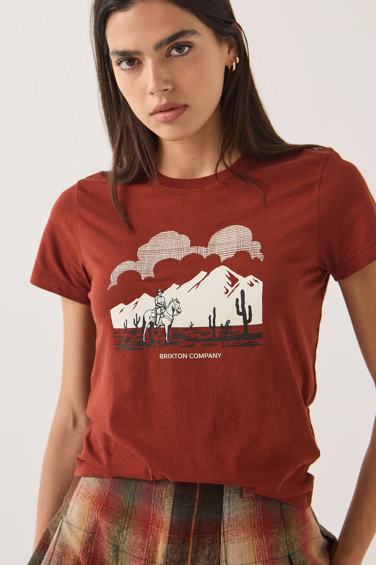 Women's Great Springs Slim Crew T-Shirt in the color Dark Brick - Additional Fit image