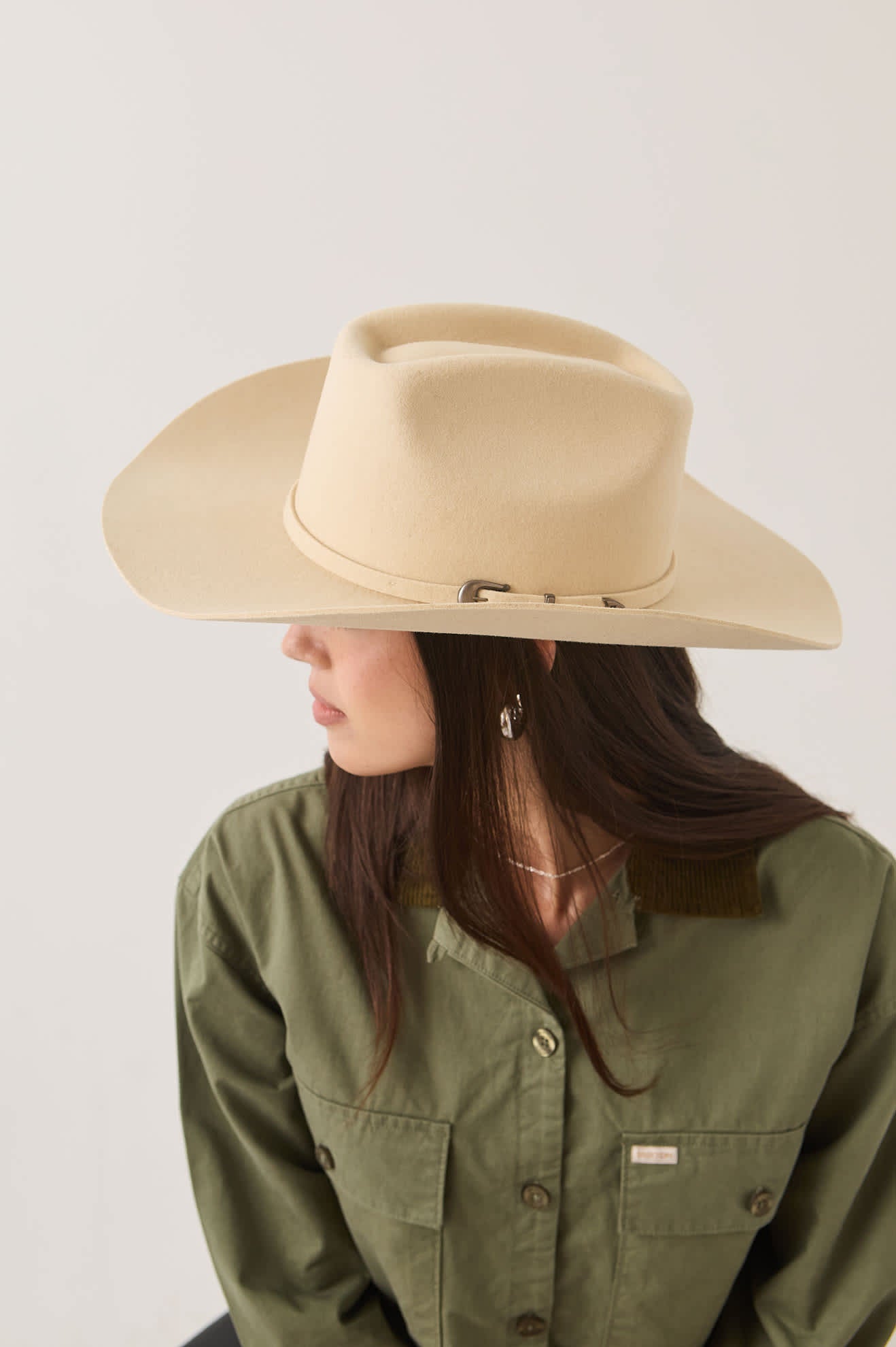 Unisex Prescott Brick Top Cowboy Hat in the color Wax Paper - Women's Side View