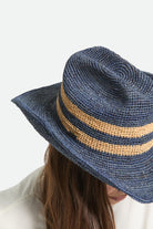 Women's Odessa Straw Packable Cowboy Hat in the color Midnight Blue/Tan Stripe - Additional Fit image