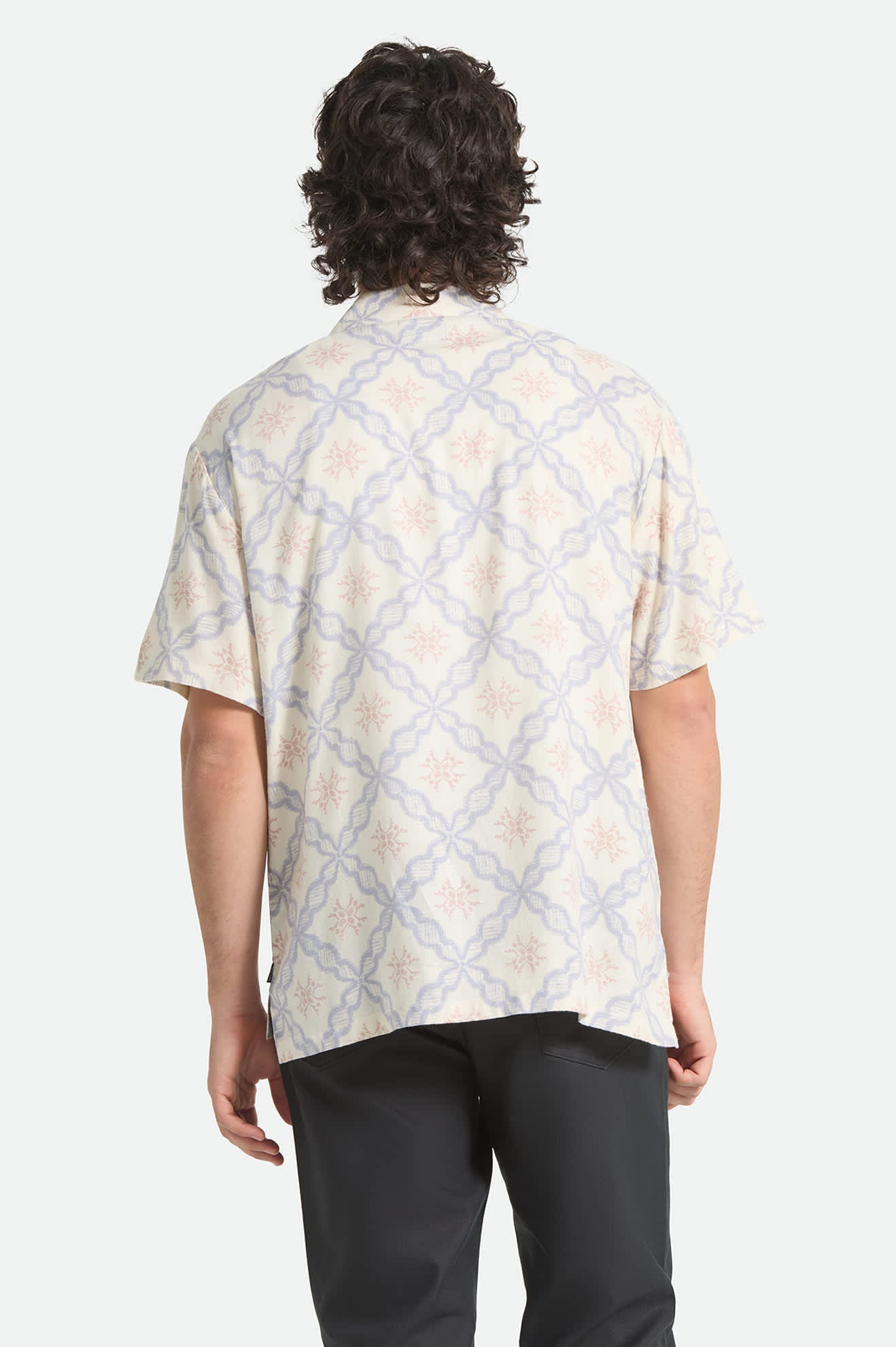 Men's Bunker Slub Short Sleeve Shirt in the color Off White/Blue Tile - Men's Back View