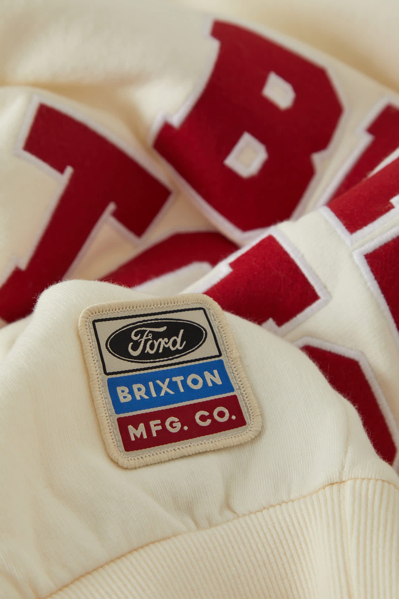 Women's Ford Built Tough Crew Fleece in the color Wimbledon White - Additional Laydown image