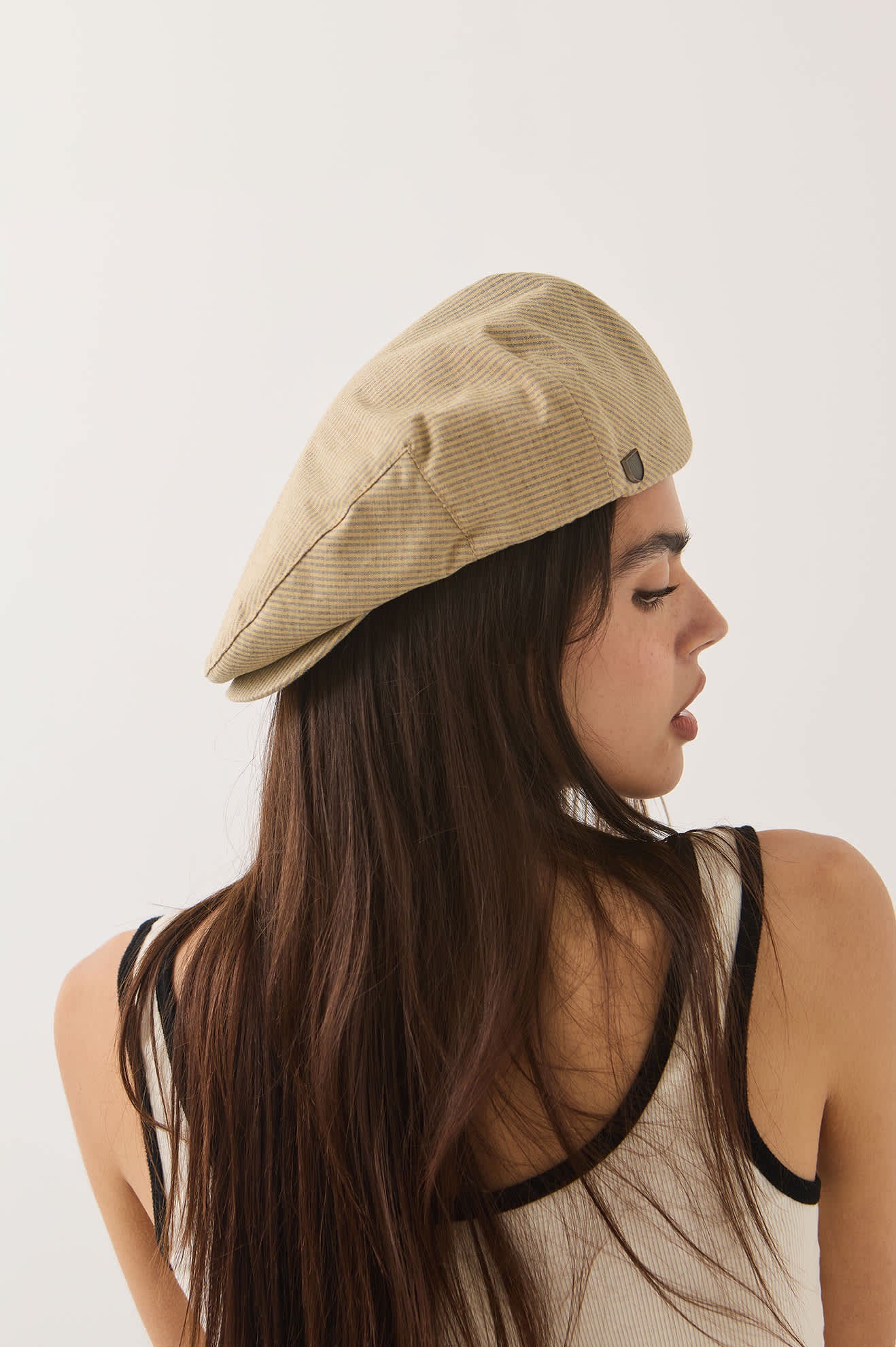 Unisex Hooligan Flat Cap in the color Khaki Stripe/Washed Black - Additional Fit image