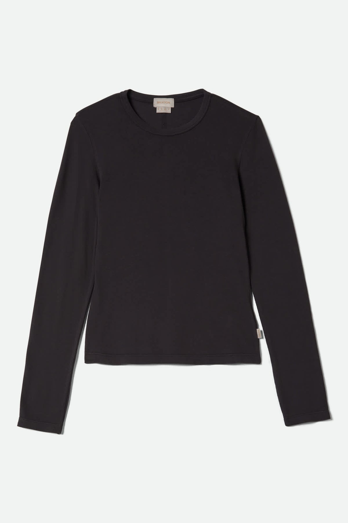 Women's Carefree Organic Garment Dye Slim L/S T-Shirt in the color Black - Front Product View