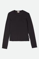 Women's Carefree Organic Garment Dye Slim L/S T-Shirt in the color Black - Front Product View
