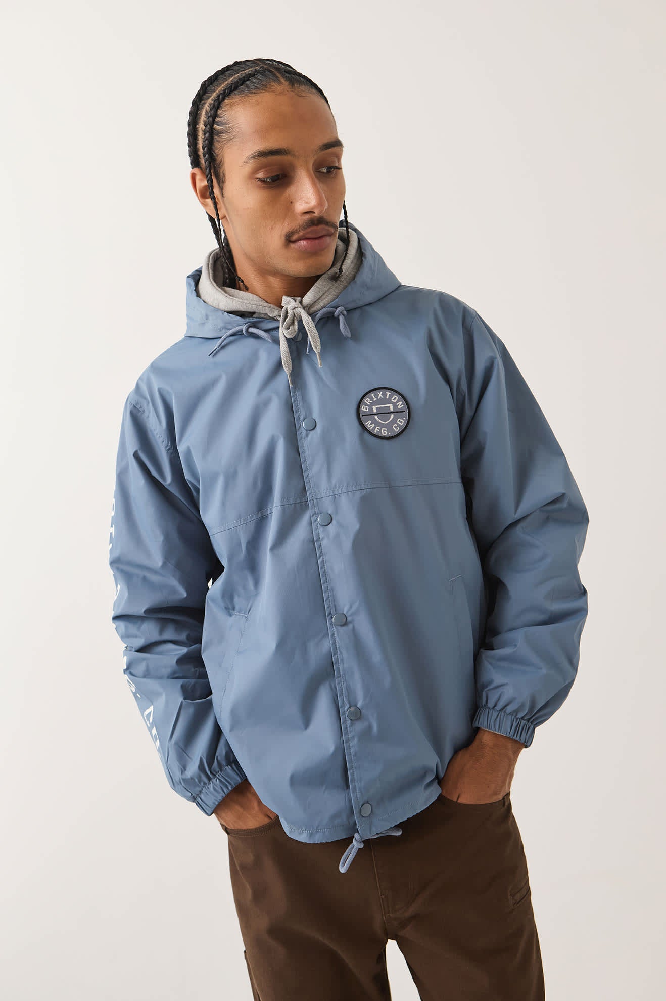 Men's Hooded Claxton Lightweight Jacket in the color Slate Blue - Additional Fit image