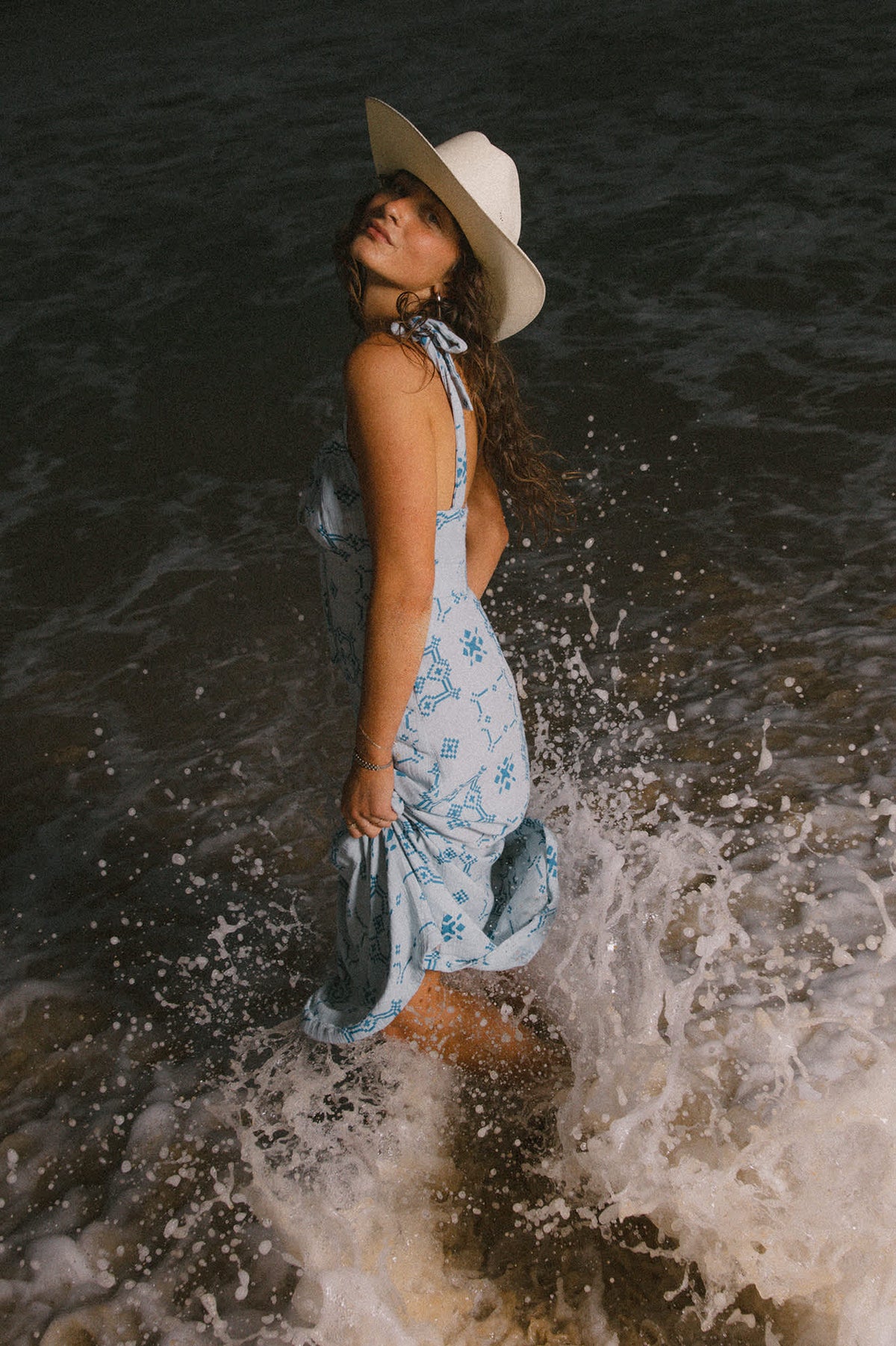 blue tile print dress The Tie Cotton tile print black colt clothing Size:0 Pants Adriana Alier DOYCE Simple