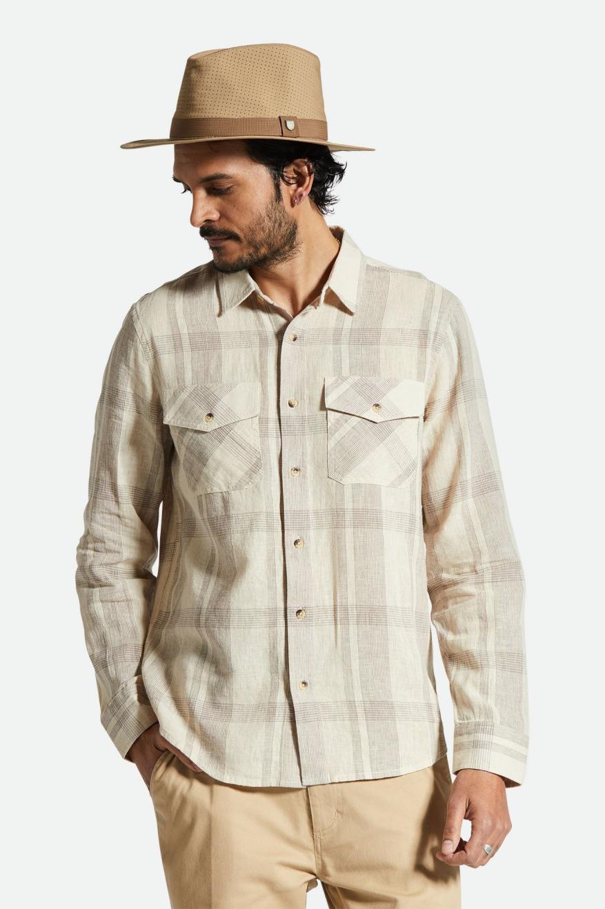 Memphis Linen Blend L/S Shirt - Whitecap/Cinder Grey