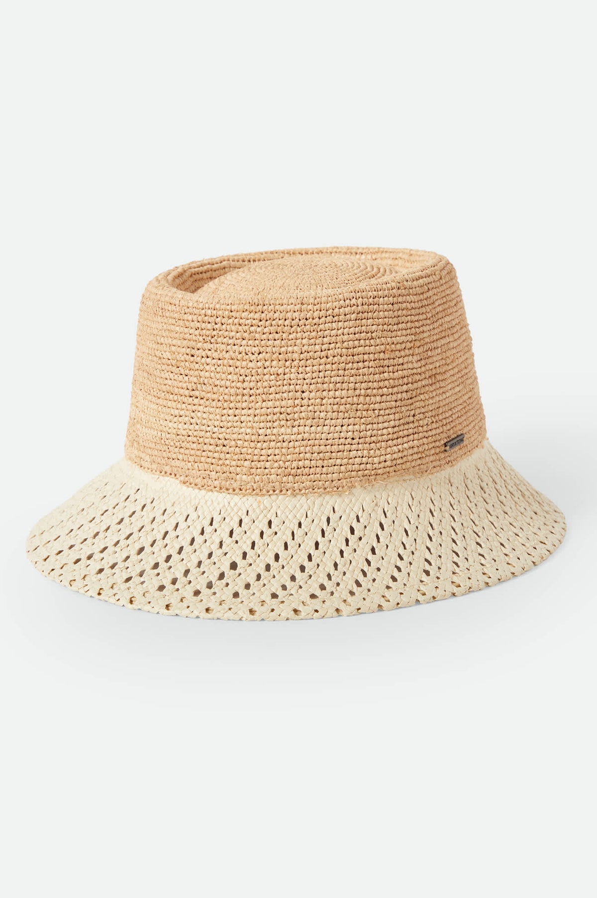 Beige Straw Bucket Hat with Brown Logo Accent Logo Patch Foldable Bucket Hat • Ruslan Baginskiy Hats  main image 2