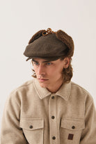 Unisex Barrel Earflap Snap Cap in the color Brown/Brown Tweed - Men's Front View