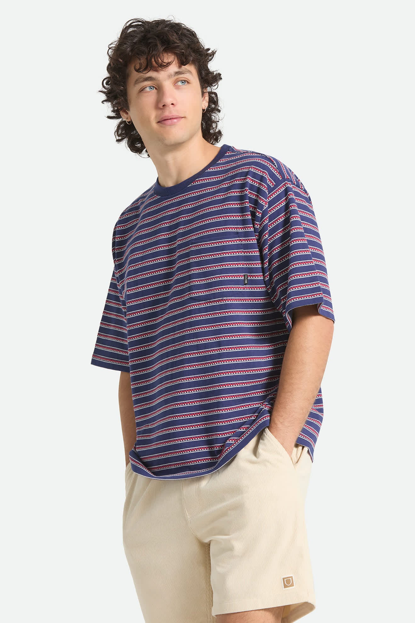 Men's Poolside Pique Box Crop T-Shirt in the color Washed Navy - Men's Side View