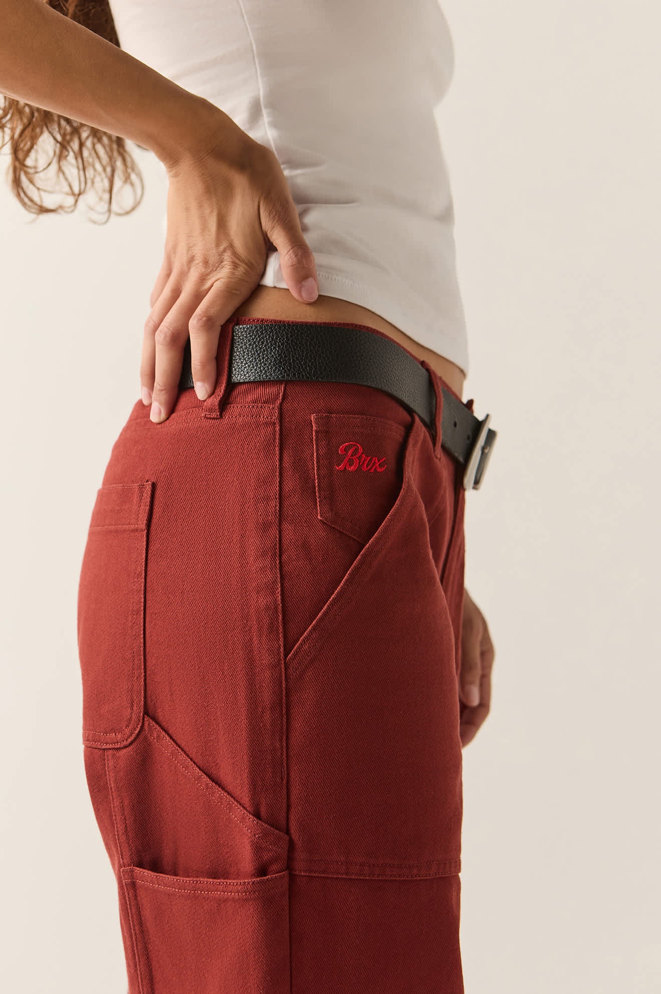 Women's Essex Embroidered Painter Pant in the color Dark Brick - Women's Side View