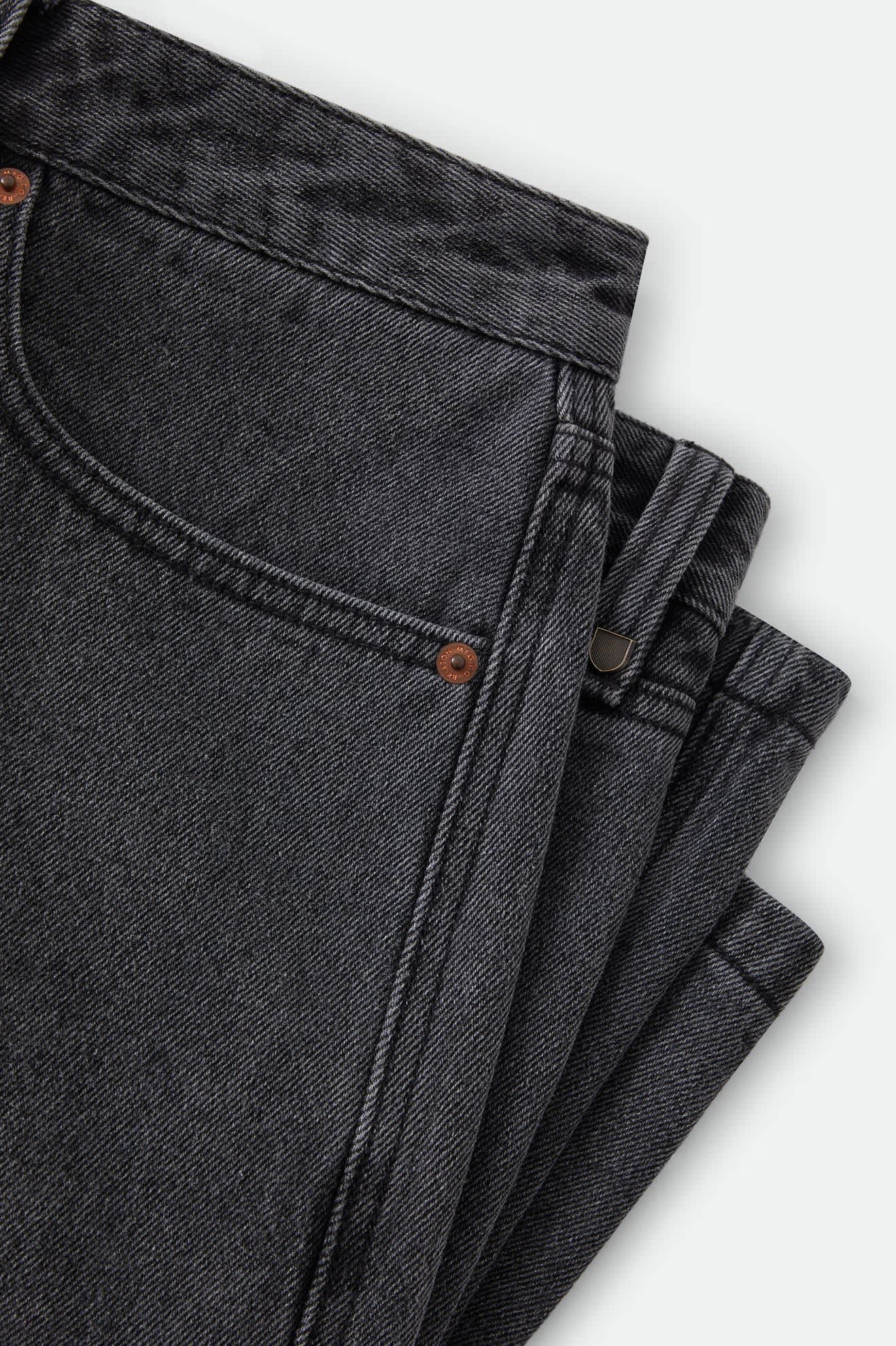 Men's Brixton Relaxed Short in the color Washed Black Denim - Additional Laydown image