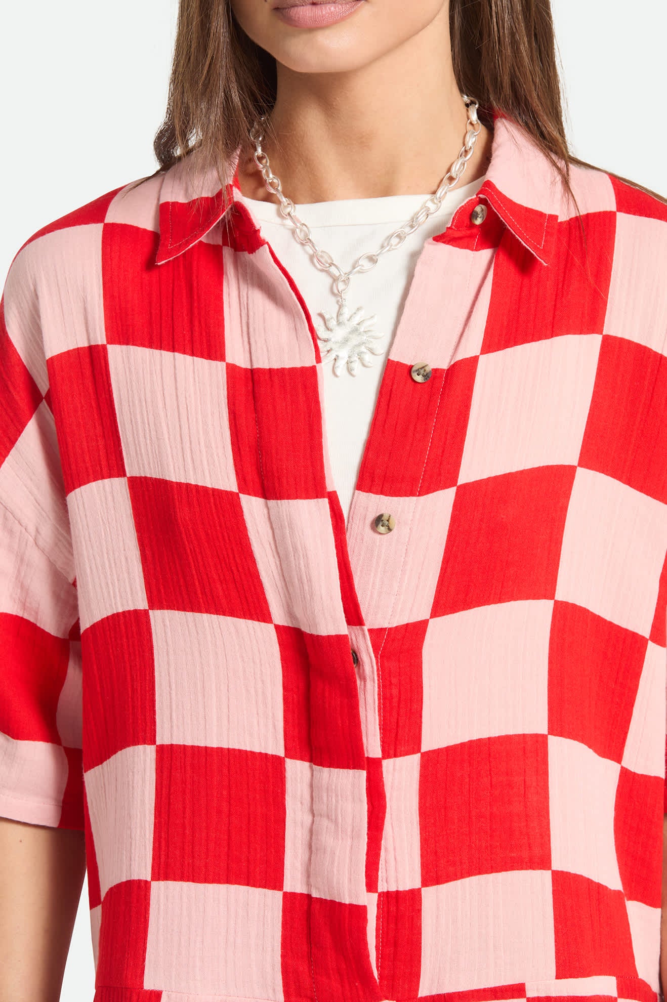 Women's The Getaway Romper in the color Silver Pink/Adrenaline Rush Checkerboard - Additional Fit image