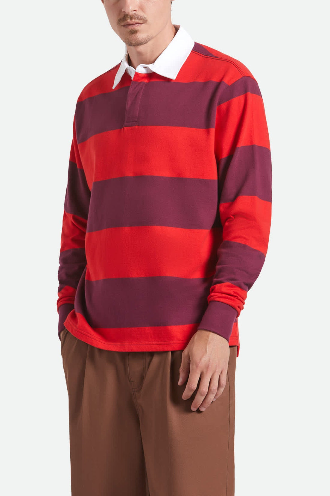 Men's Union Heavyweight Rugby Polo in the color Adrenaline Rush/Port - Men's Front View