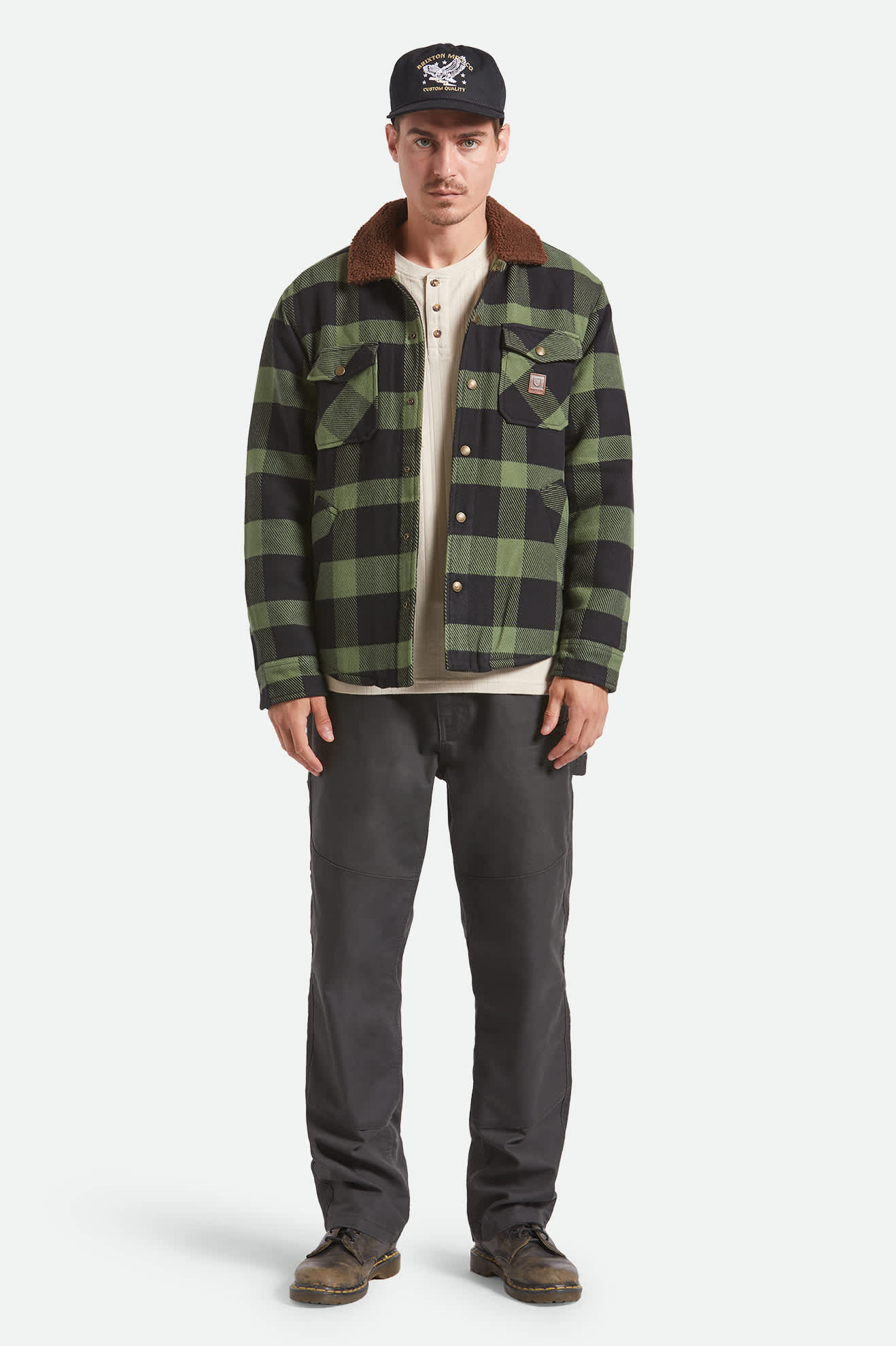 Men's Durham Sherpa Lined Jacket in the color Black/Wild Green Flannel - Additional Fit image