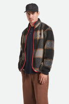 Men's Buffalo Plaid Sherpa Full Zip in the color Black/Cream - Men's Front View