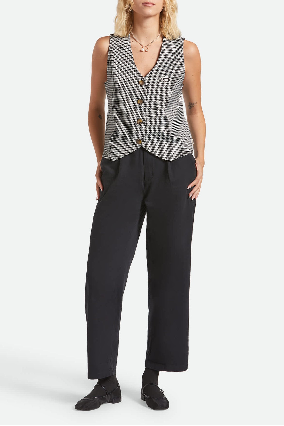 Women's Houndstooth Leisure Vest in the color Winter White/Black - Additional Fit image