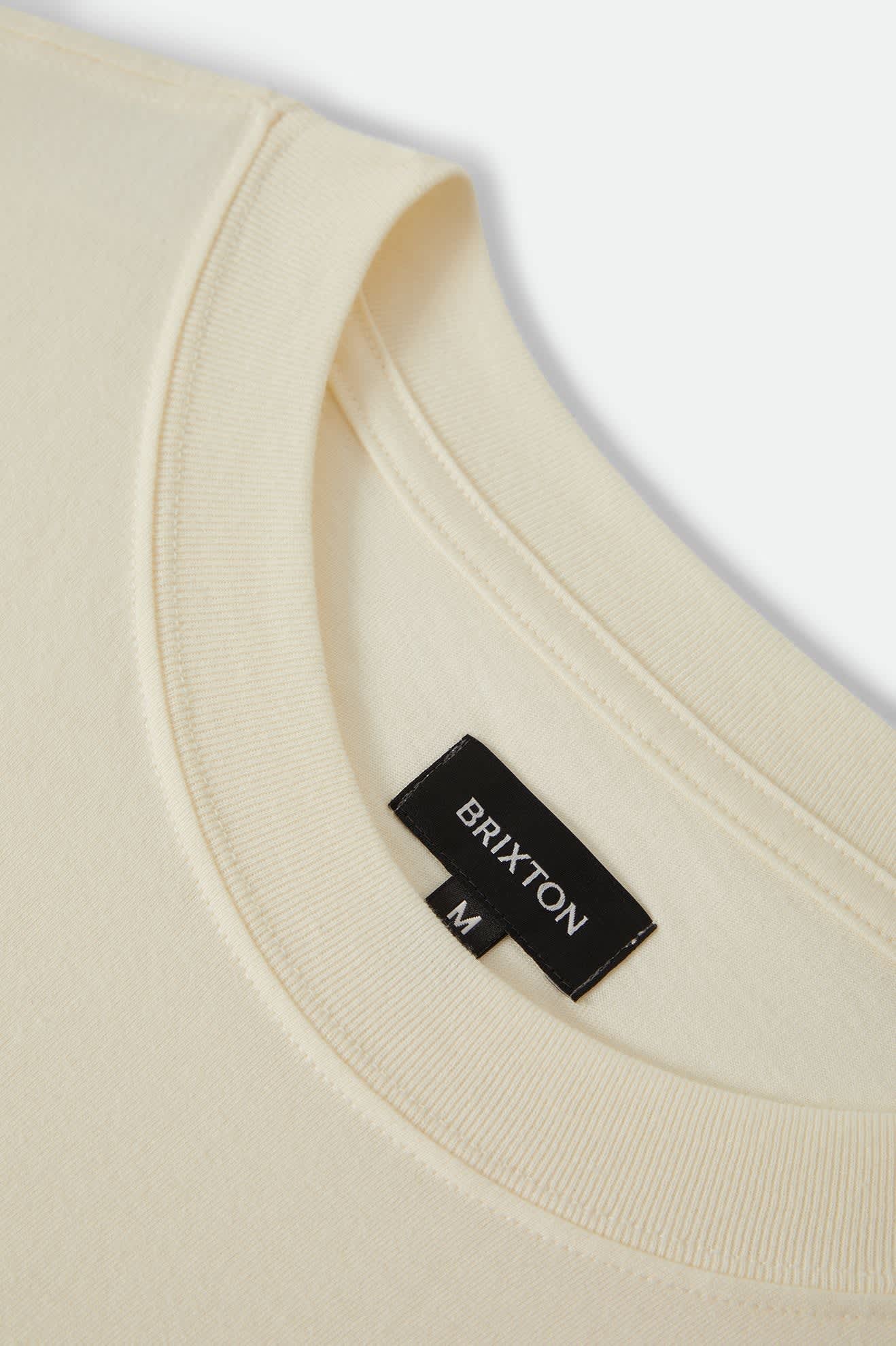 Men's Serrano Short Sleeve Boxed Crop T-Shirt in the color Cream - Additional Laydown image