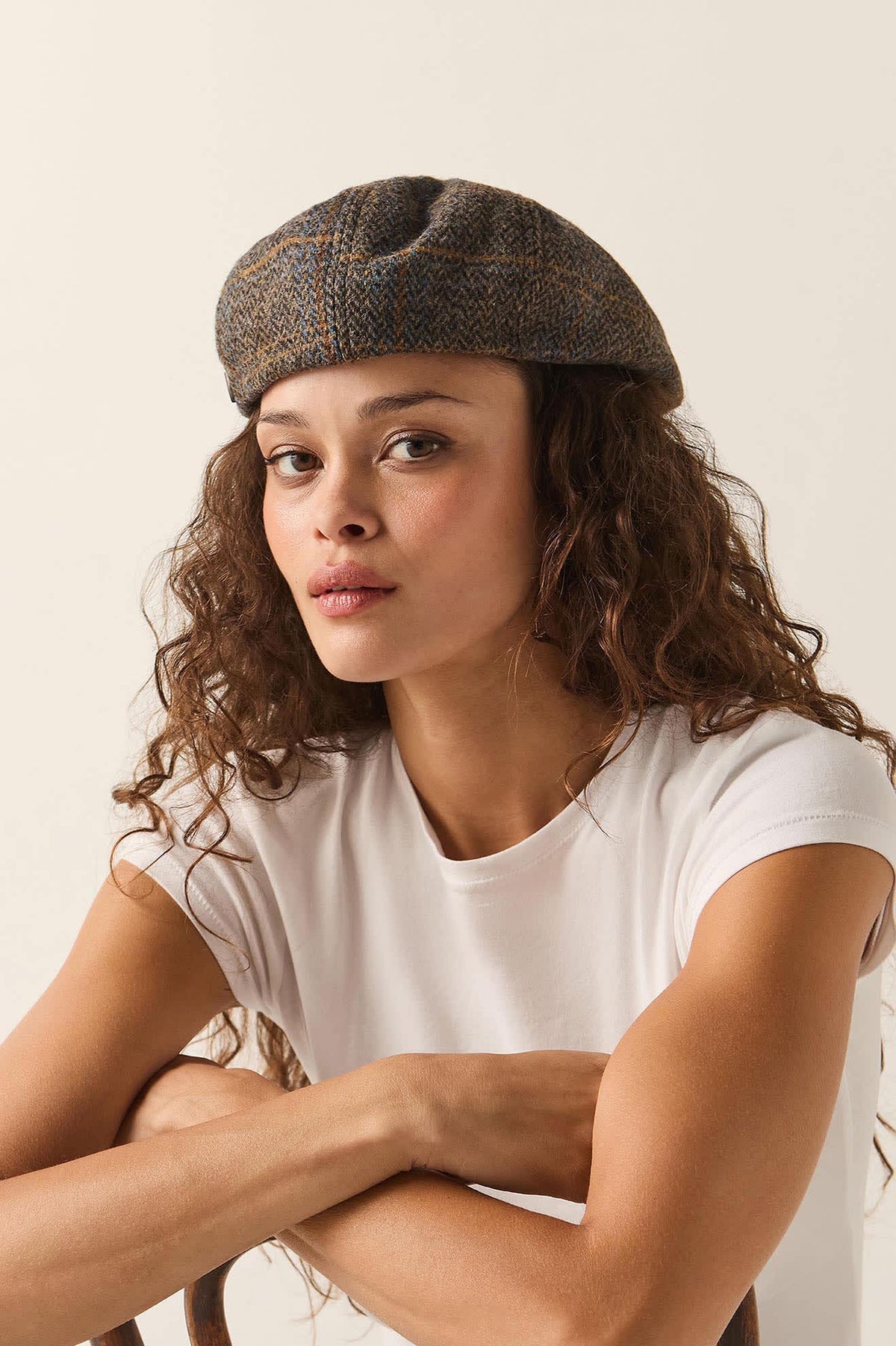 Unisex Brood Newsboy Cap in the color Slate Blue/Sepia/Orange - Additional Fit image