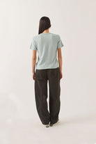 Women's Carefree Organic Garment Dye Perfect T-Shirt in the color Sea Grass - Women's Back View