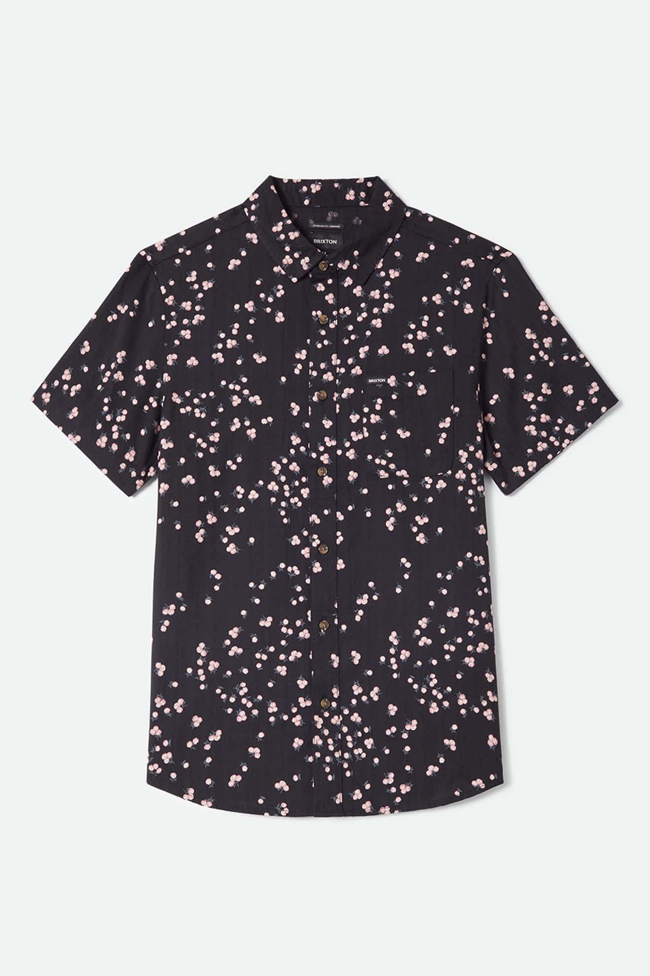 Men's Charter Slub Short Sleeve Shirt in the color Black/Pink - Front Product View