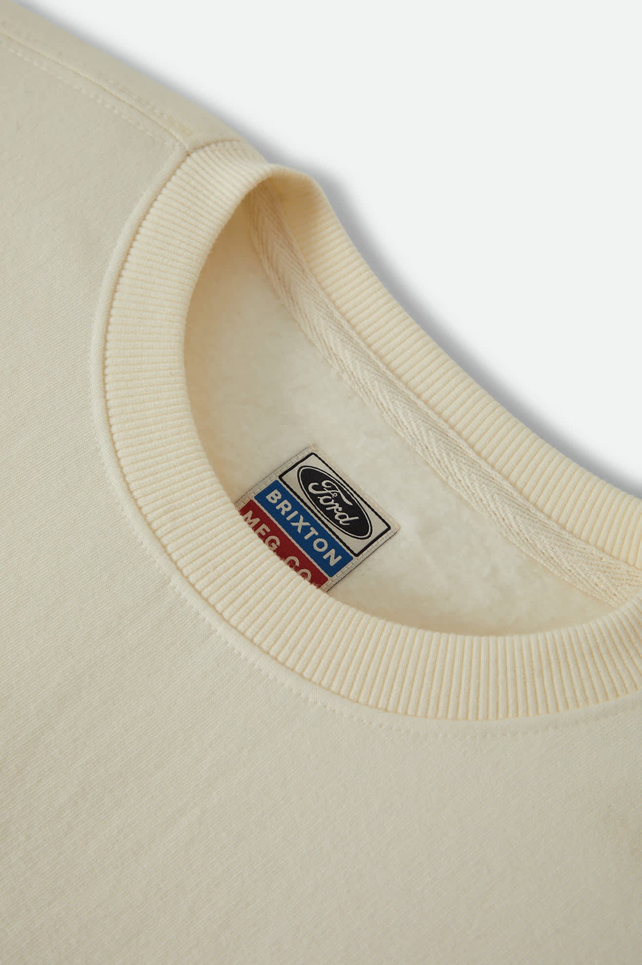 Women's Ford Built Tough Crew Fleece in the color Wimbledon White - Additional Laydown image