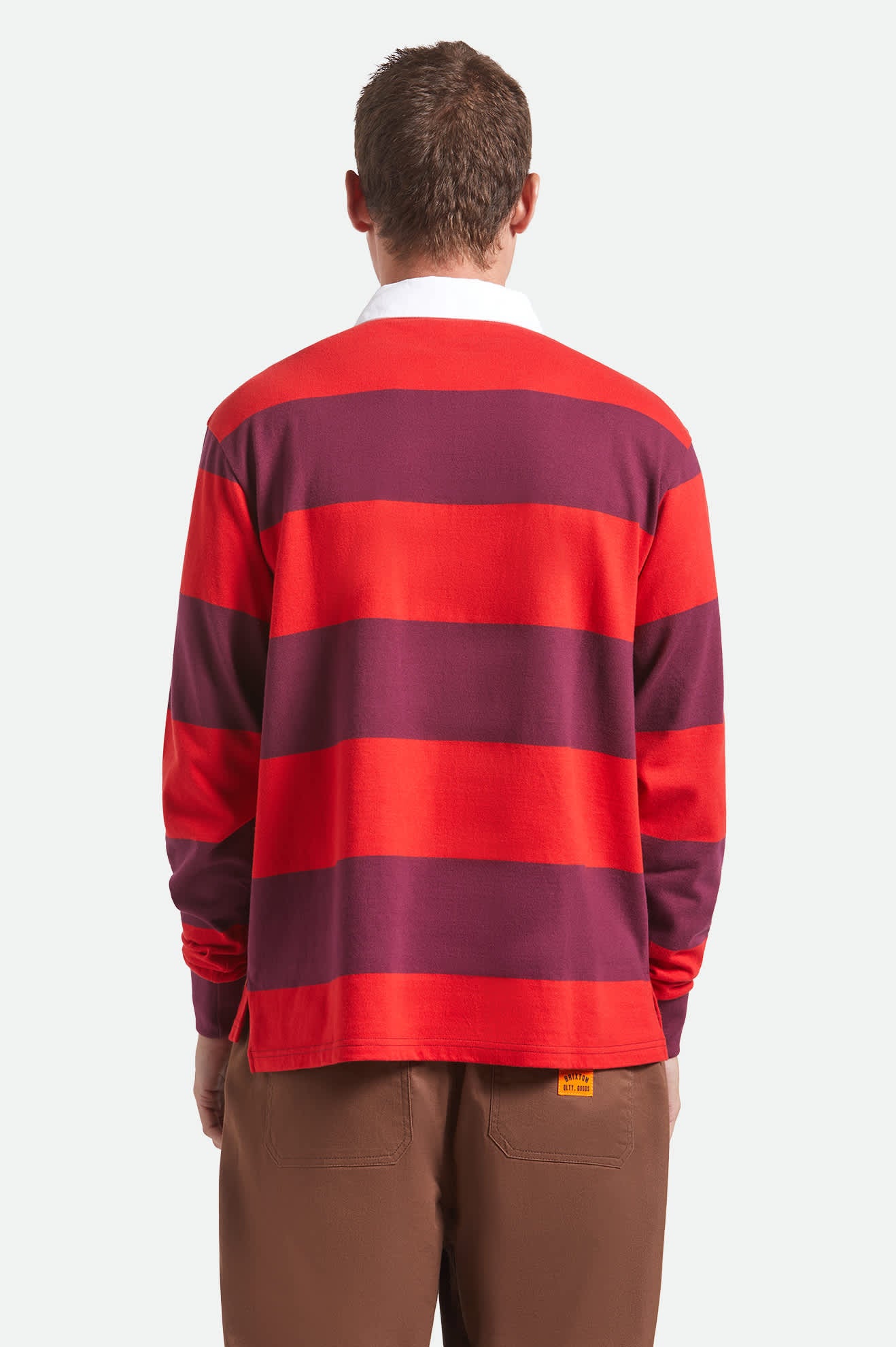 Men's Union Heavyweight Rugby Polo in the color Adrenaline Rush/Port - Men's Back View