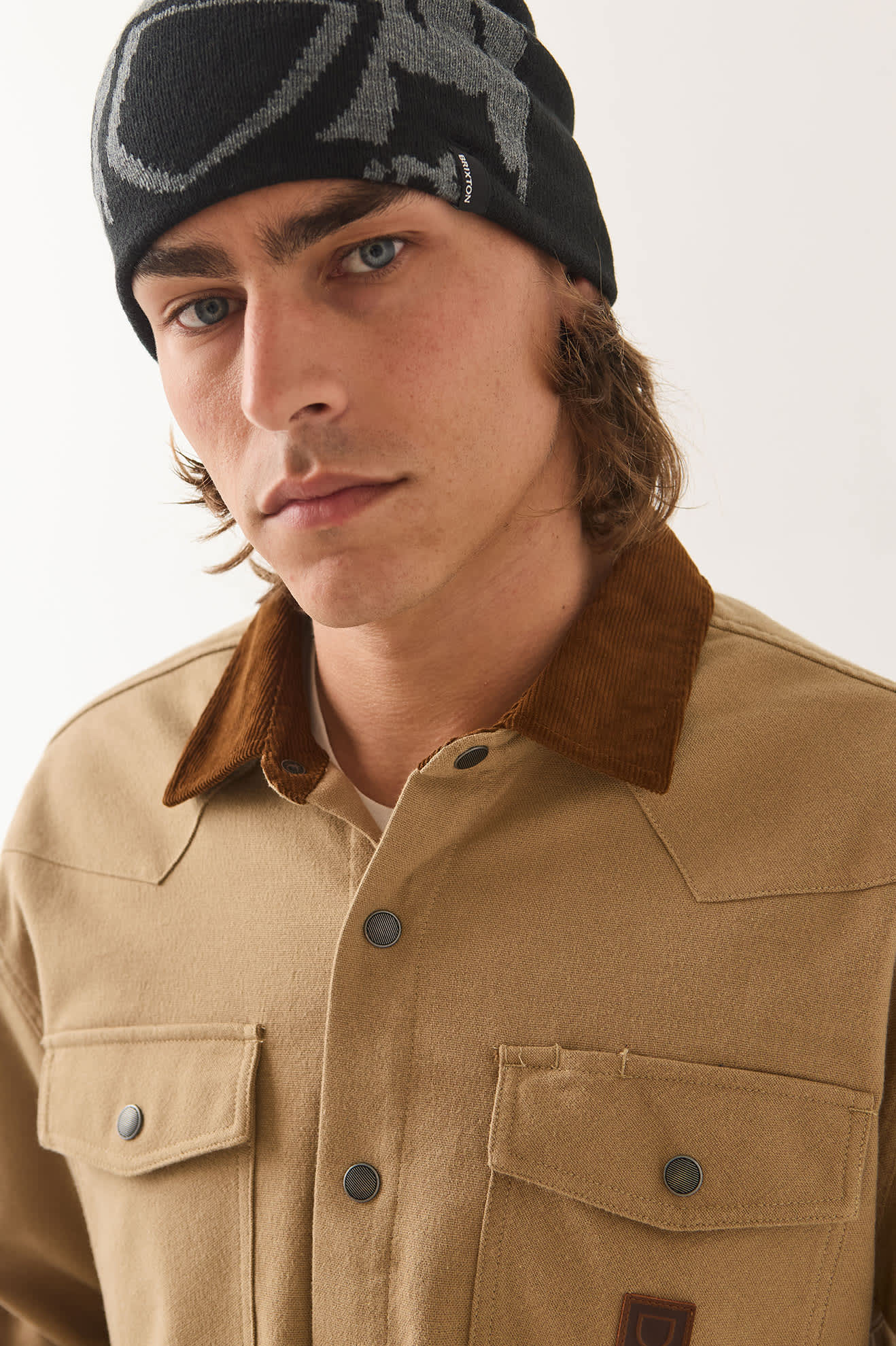 Men's Bowery Builders Ranch Performance Flannel in the color Khaki/Brown - Additional Fit image