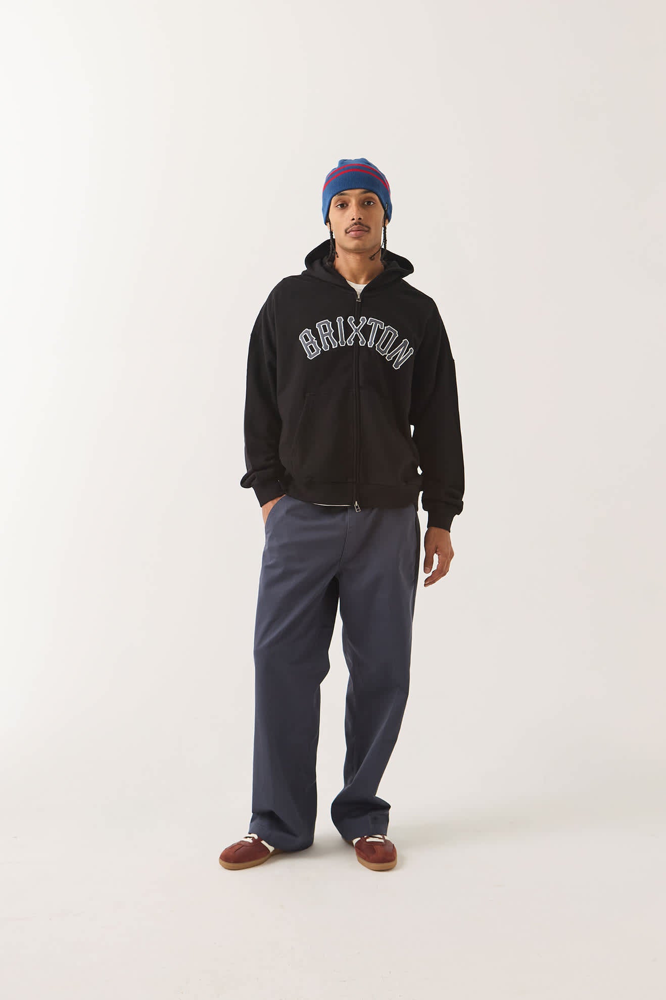 Men's Dugout Zip Hood Fleece in the color Black/Grey - Men's Front View