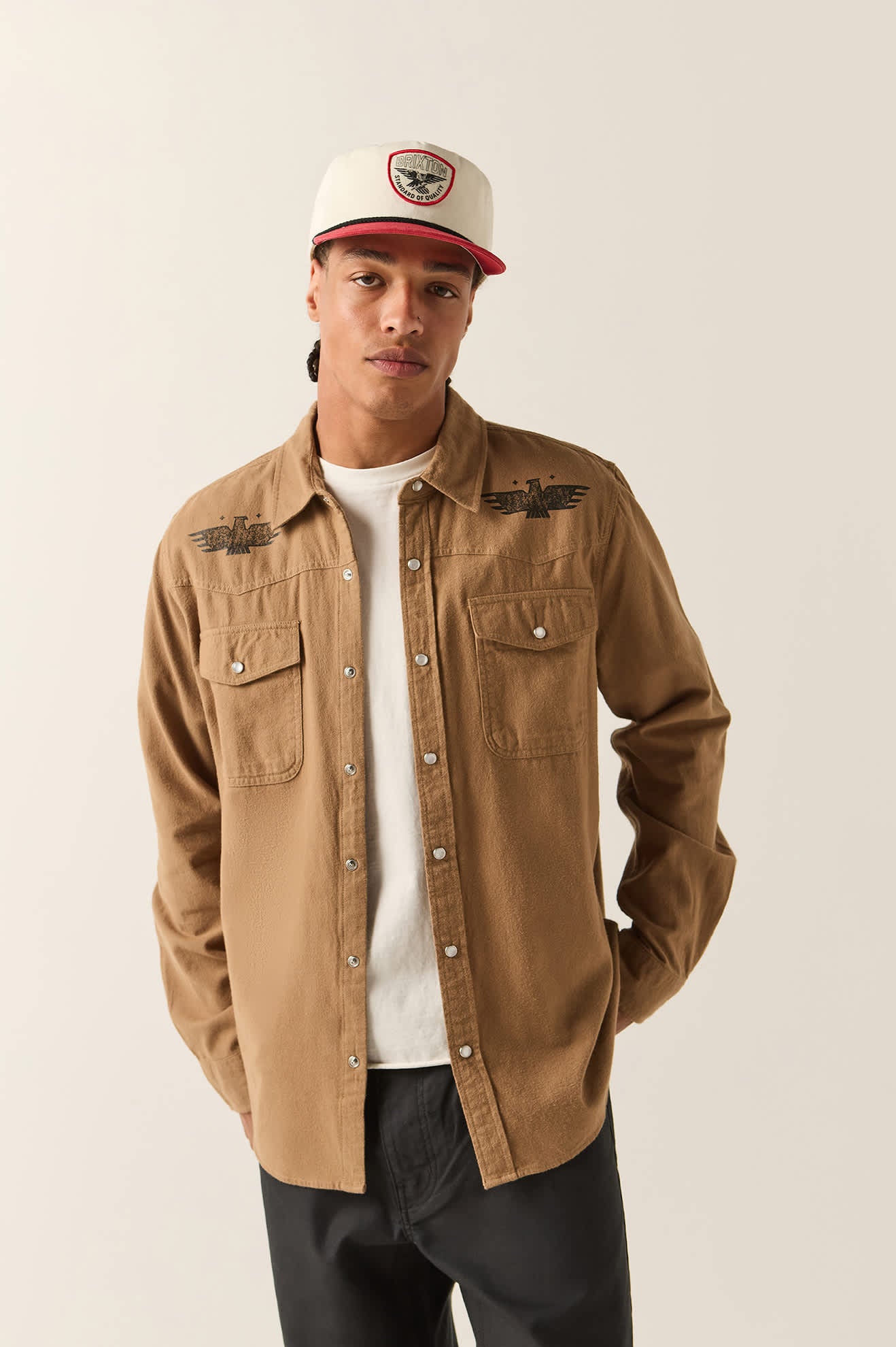 Men's Waylon Lightweight Overshirt in the color Khaki/Khaki - Men's Front View
