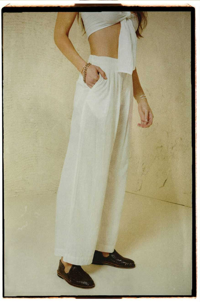 Brixton Vintage Linen Blend Wide Leg Pant - Off White