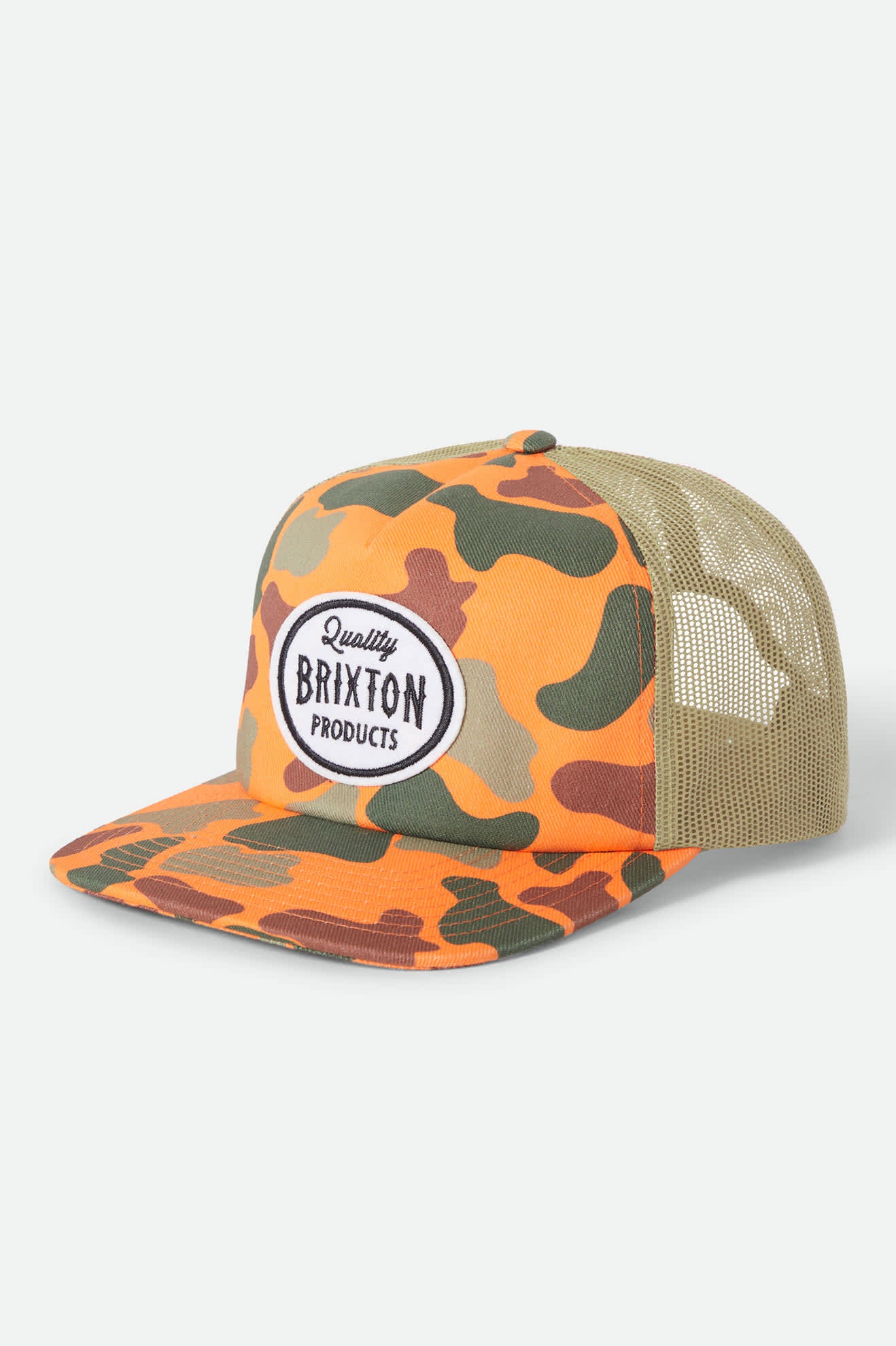 Unisex Henry Trucker Hat in the color Orange Duck Camo/Orange - Front Product View
