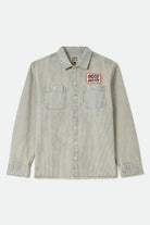 Men's 76 Mechanics Shirt in the color Navy/Off White Hickory Stripe - Front Product View