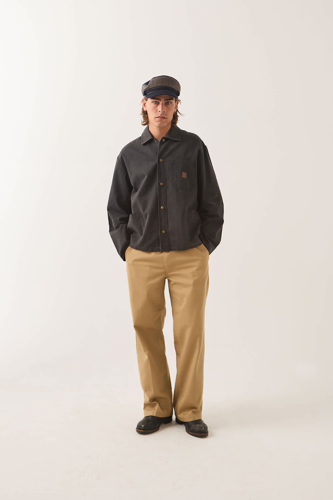 Men's Painters Jacket in the color Washed Black - Men's Front View