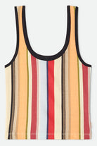 Women's Ringer Organic A-Tank in the color Peach Cobbler Multi Stripe - Front Product View