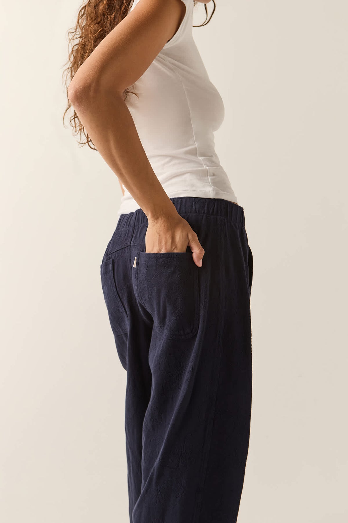 Women's Utility Everyday Barrel Pant in the color Washed Navy - Women's Side View