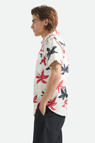 Men's Charter Print Short Sleeve Shirt in the color Off White/Black/Red Palm Floral - Men's Side View