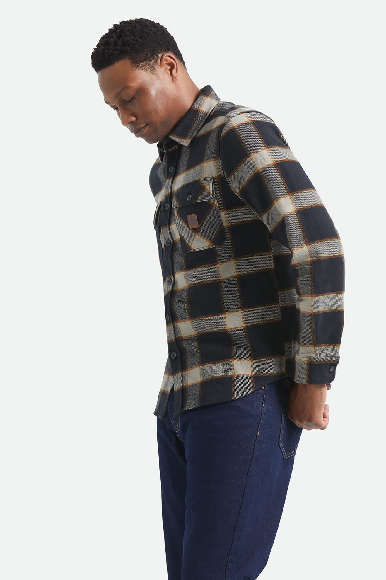 Men's Bowery Flannel in the color Black/Cream - Men's Side View