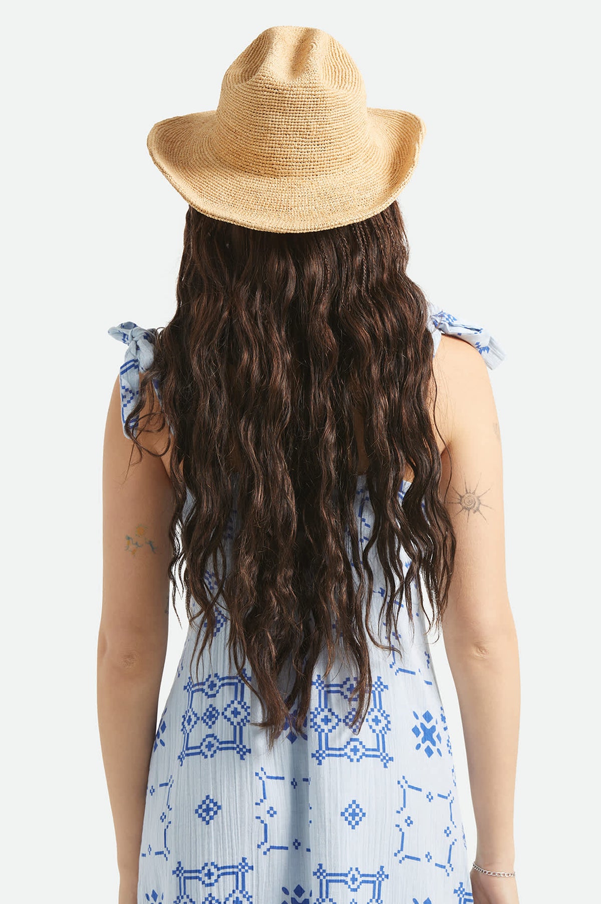 BRIXTON Women’s OS Jute Straw Fedora Cowboy Hat Festival Feathers Beaded Hippie Women main image 3